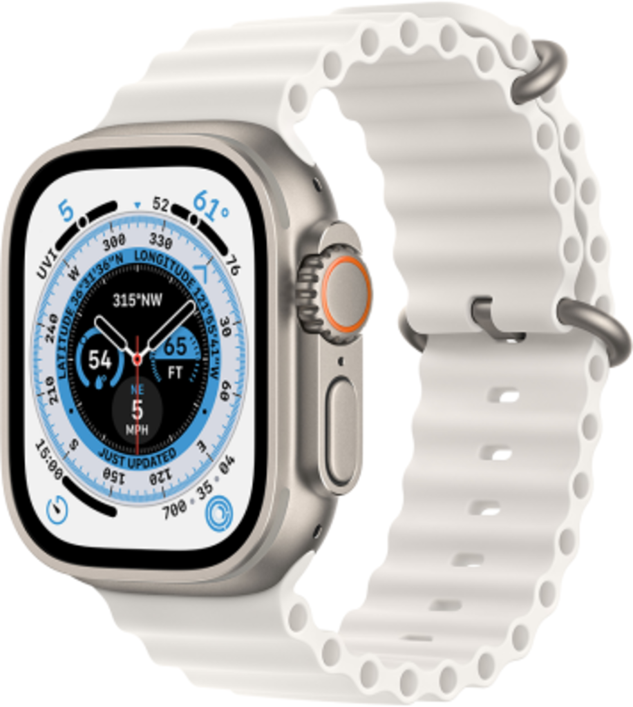 

Смарт-часы Apple Watch Ultra GPS + Cellular 49mm Titanium Case with White Ocean Band (MNHF3UL/A), MNHF3UL/A